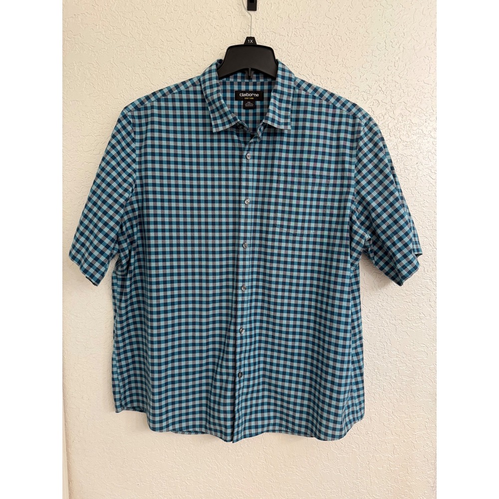 Claiborne‎ Easy Care Mens XXL Short Sleeve Button Down Checkered Shirt
